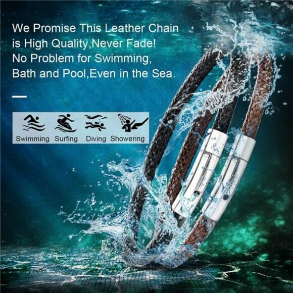 Personalized Leather Bracelet Custom Name Beads Mens Waterproof Cuff Gift - Picture 3 of 7